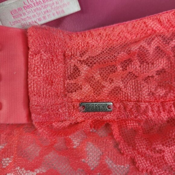 Victoria Secret Neon Pink Hi‎ Neck Padded Push Up Size Large Lace Bra - Picture 7 of 10